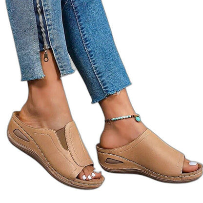 Comfortable Black Leather Sandals for Women with Platform Open Toe Casual Style