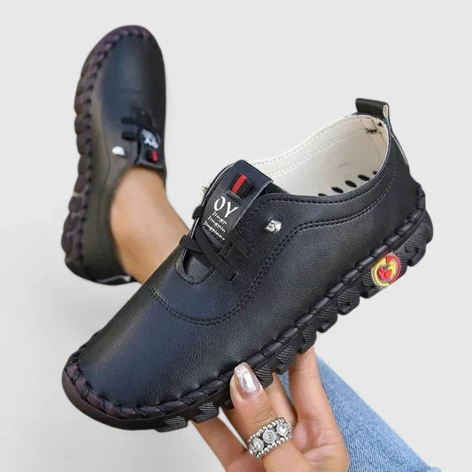 Comfortable Black Leather Sneakers for Women with Closed Toe Casual Style