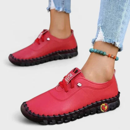 Comfortable Black Leather Sneakers for Women with Closed Toe Casual Style