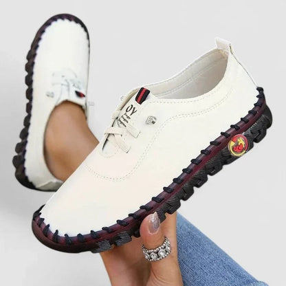 Comfortable Black Leather Sneakers for Women with Closed Toe Casual Style