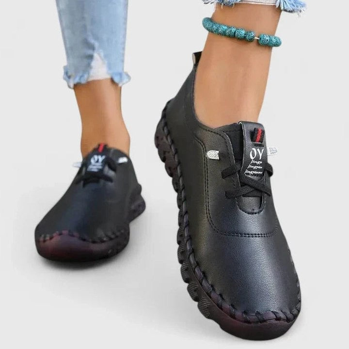 Comfortable Black Leather Sneakers for Women with Closed Toe Casual Style