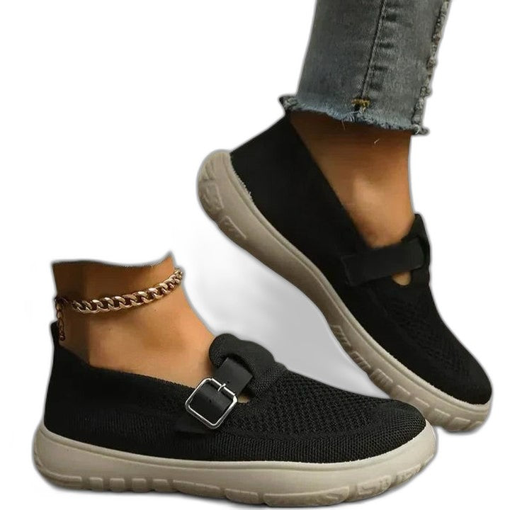 Comfortable Black Loafers for Women with Closed Toe Buckle Casual Style