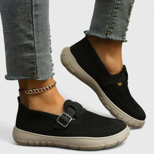 Comfortable Black Loafers for Women with Closed Toe Buckle Casual Style