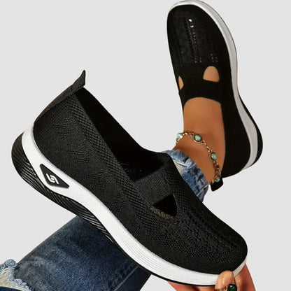 Comfortable Black Mesh Sneakers for Women with Cutout Platform Closed Toe Casual Style