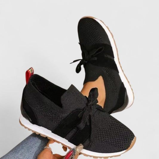 Comfortable Black Mesh Sneakers for Women with Platform Closed Toe Lace Up Casual Style