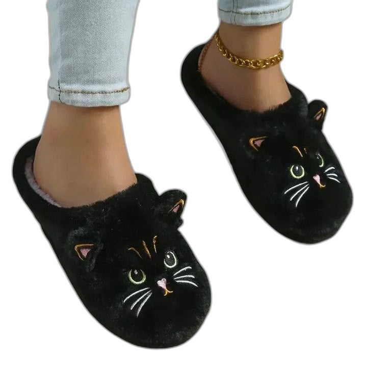 Comfortable Black Mules for Women with Closed Toe Fur Lined Lounge Style