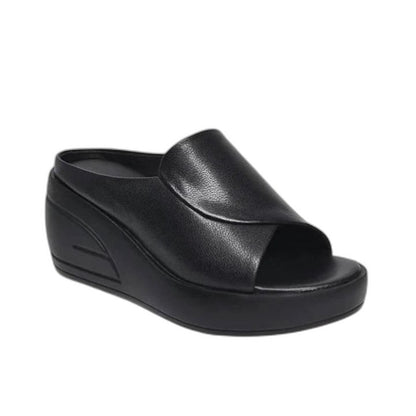 Comfortable Black Mules for Women with Platform Wedge Open Toe Casual Style