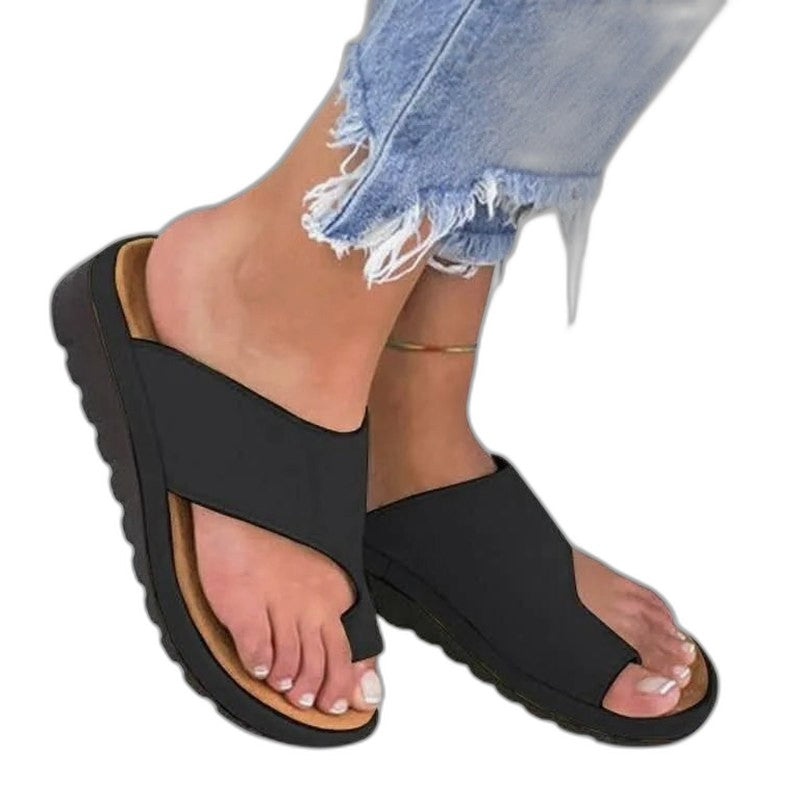 Comfortable Black Platform Sandals for Women with Slingback Open Toe Casual Style