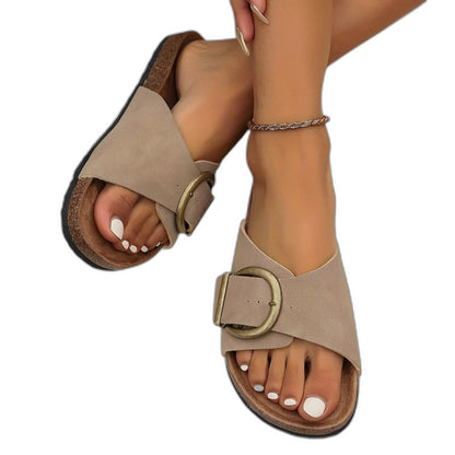 Comfortable Black Sandals for Women with Open Toe Buckle Casual Style