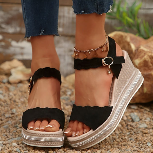Comfortable Black Sandals for Women with Platform Ankle Strap Open Toe Casual Style