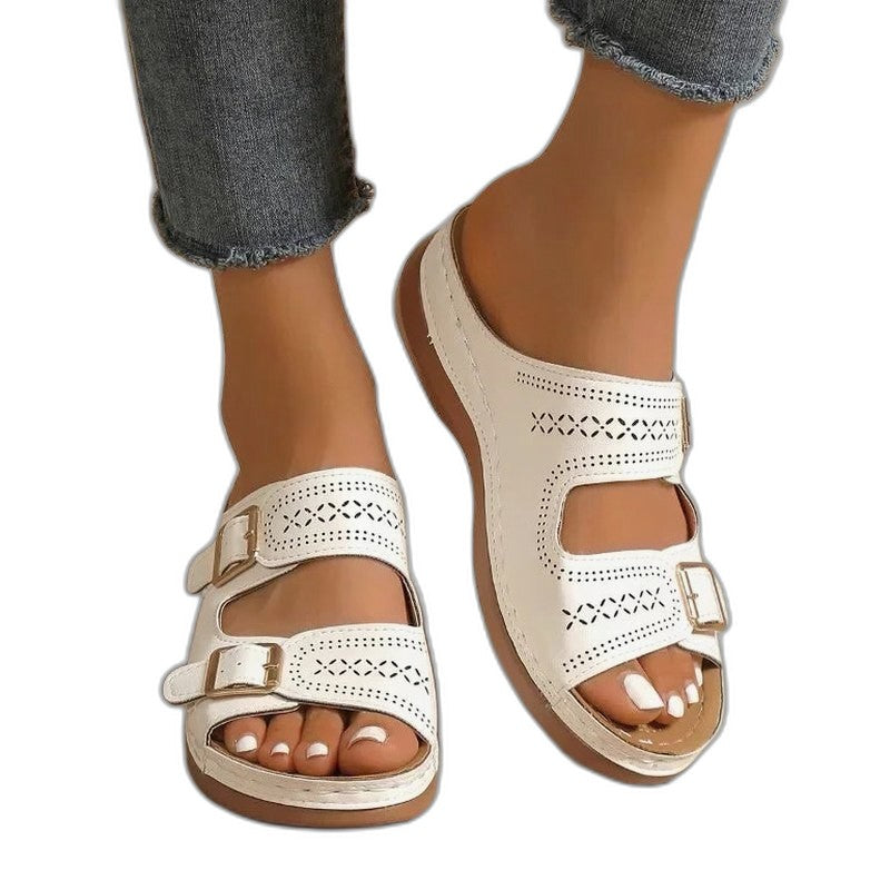 Comfortable Black Sandals for Women with Platform Open Toe Buckle Casual Style