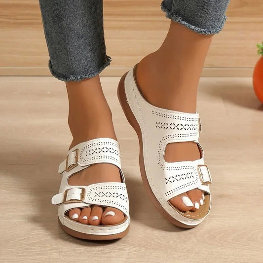 Comfortable Black Sandals for Women with Platform Open Toe Buckle Casual Style