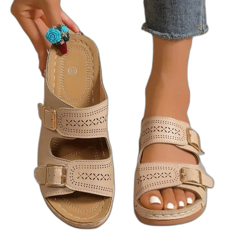 Comfortable Black Sandals for Women with Platform Open Toe Buckle Casual Style