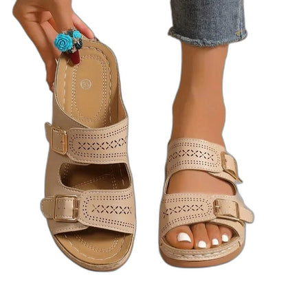 Comfortable Black Sandals for Women with Platform Open Toe Buckle Casual Style