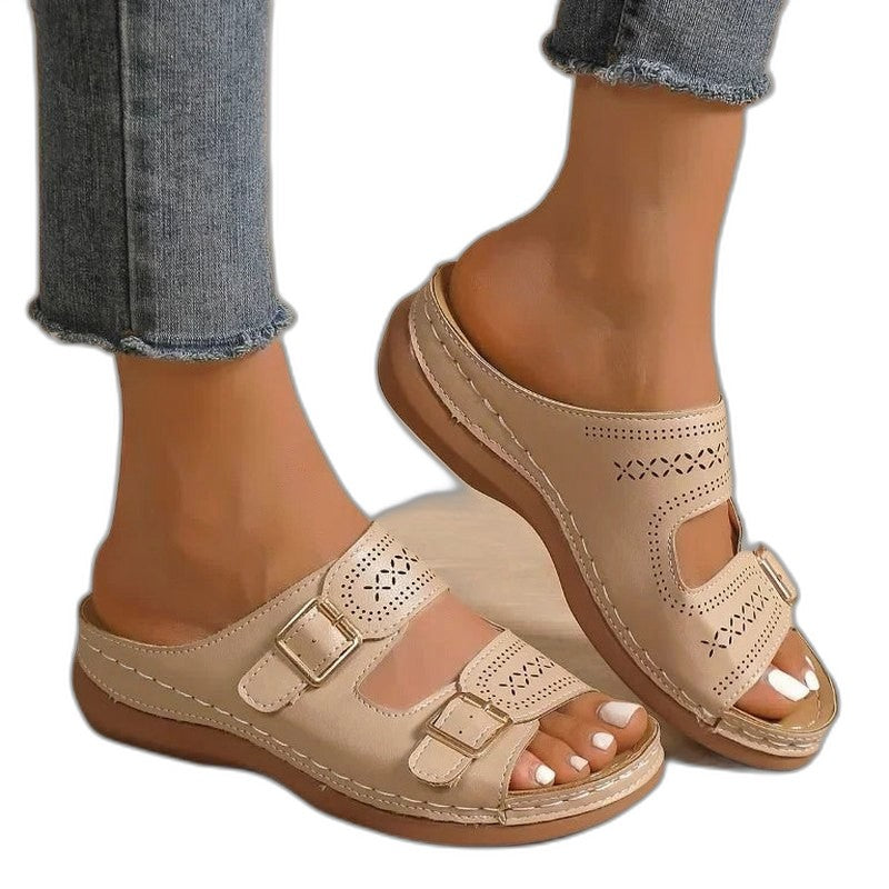 Comfortable Black Sandals for Women with Platform Open Toe Buckle Casual Style