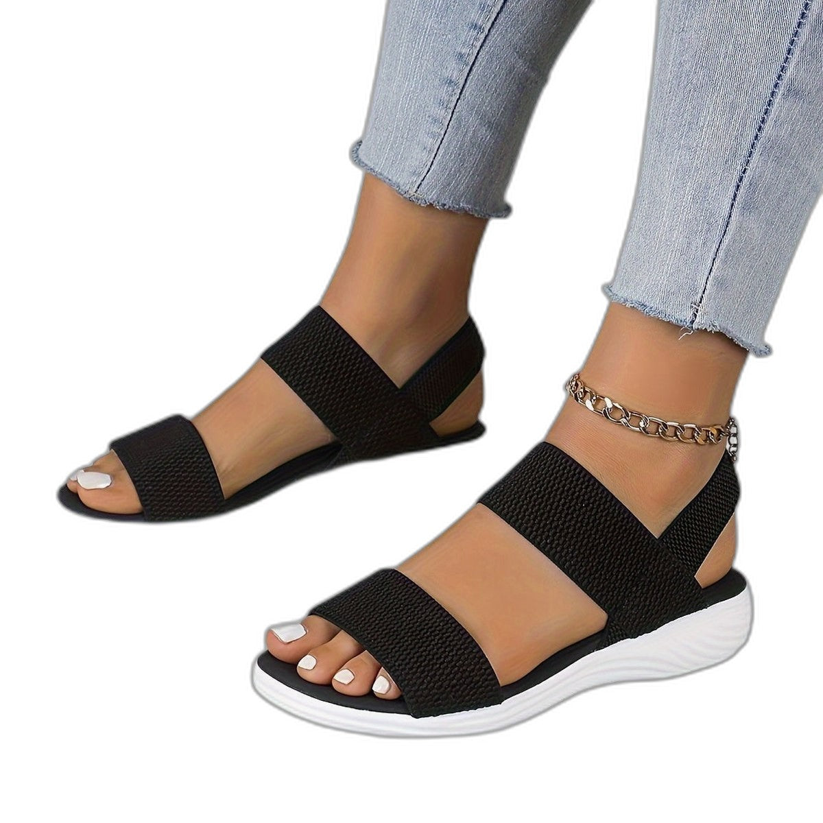 Comfortable Black Sandals for Women with Platform Open Toe Casual Style