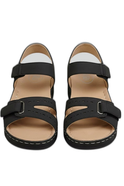 Comfortable Black Sandals for Women with Wedge Ankle Strap Open Toe Buckle Casual Style