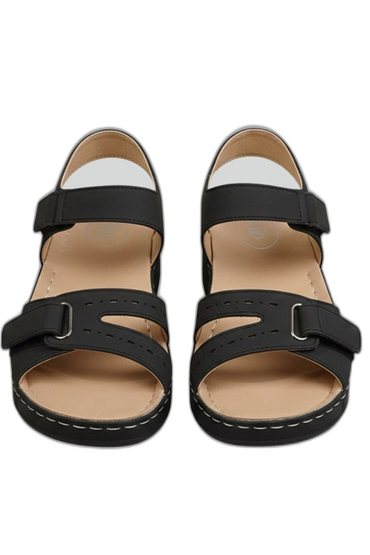 Comfortable Black Sandals for Women with Wedge Ankle Strap Open Toe Buckle Casual Style