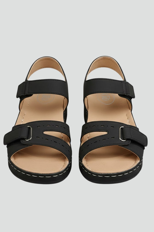 Comfortable Black Sandals for Women with Wedge Ankle Strap Open Toe Buckle Casual Style