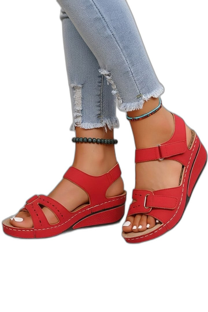 Comfortable Black Sandals for Women with Wedge Ankle Strap Open Toe Buckle Casual Style