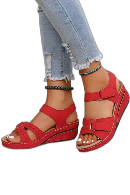 Comfortable Black Sandals for Women with Wedge Ankle Strap Open Toe Buckle Casual Style