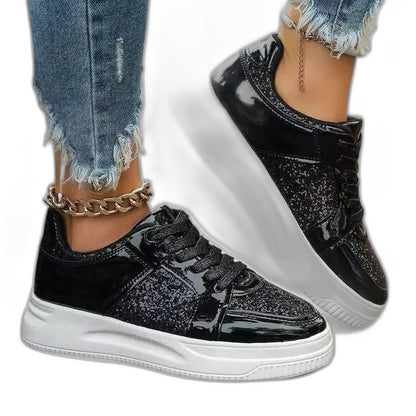 Comfortable Black Sneakers for Women with Platform Closed Toe Lace Up Casual Style