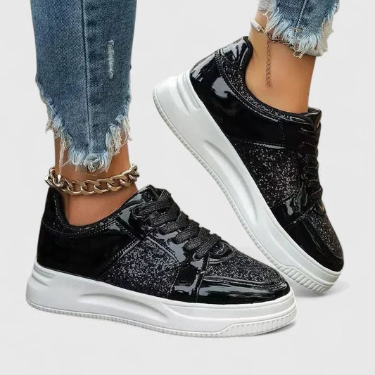 Comfortable Black Sneakers for Women with Platform Closed Toe Lace Up Casual Style