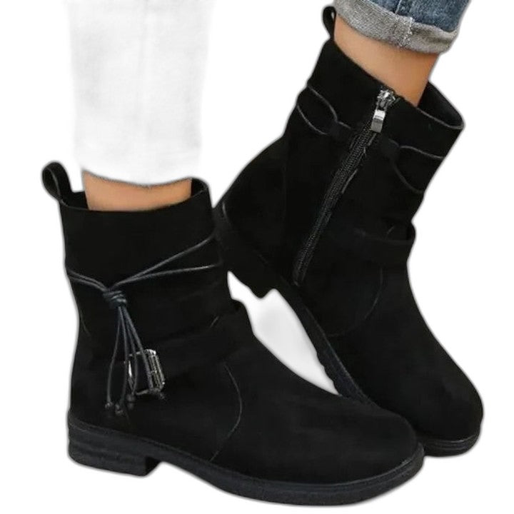 Comfortable Black Suede Ankle Boots for Women with Block Heel Closed Toe Casual Style
