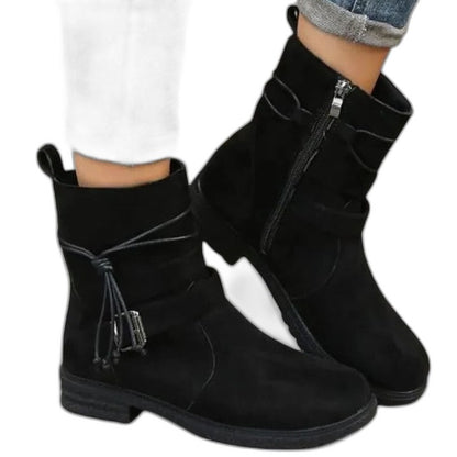 Comfortable Black Suede Ankle Boots for Women with Block Heel Closed Toe Casual Style