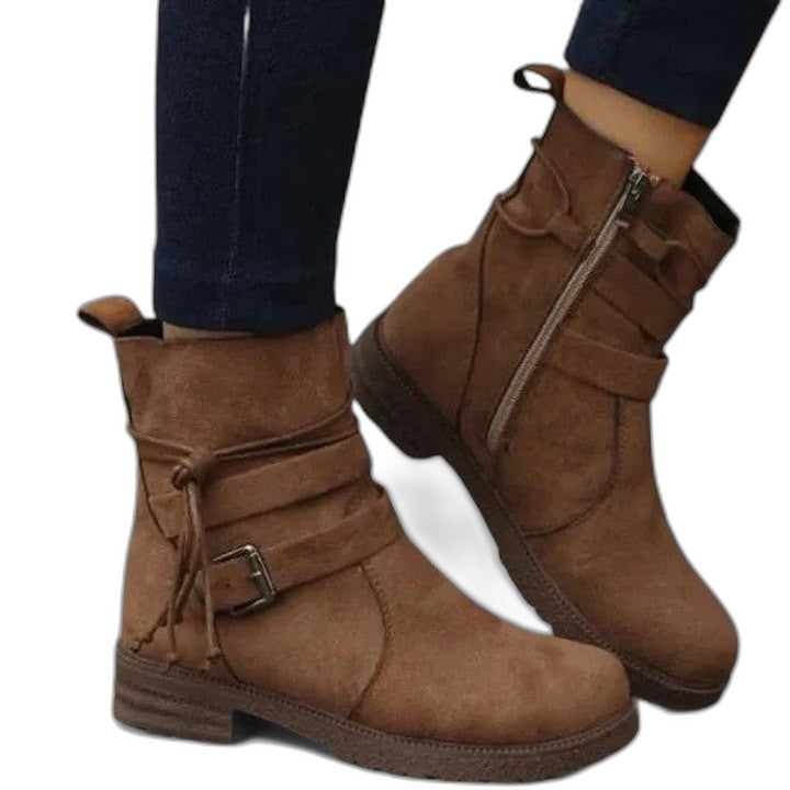 Comfortable Black Suede Ankle Boots for Women with Block Heel Closed Toe Casual Style