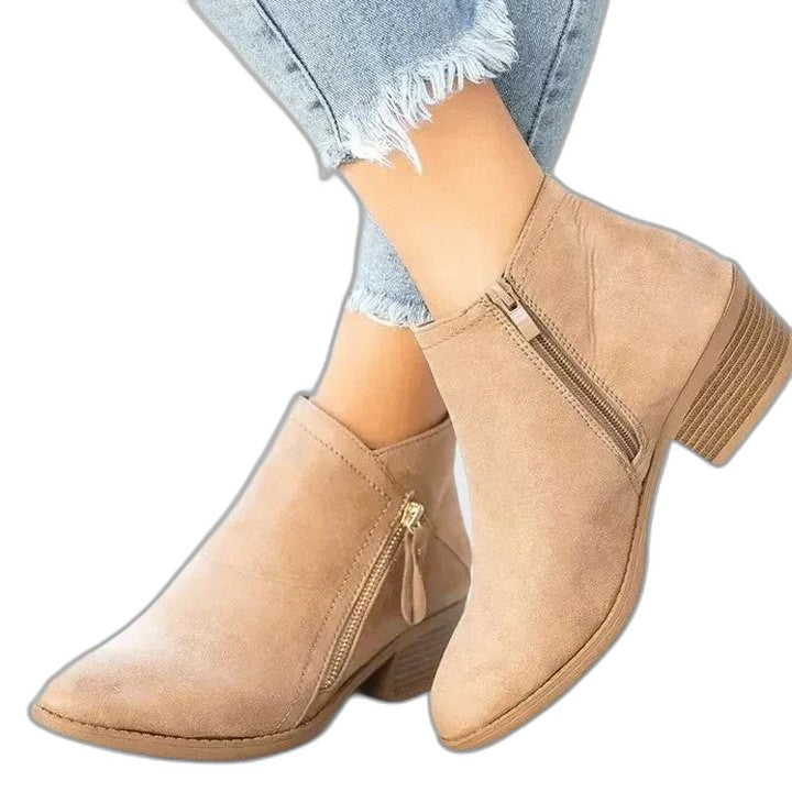 Comfortable Black Suede Ankle Boots for Women with Block Heel Closed Toe Casual Style
