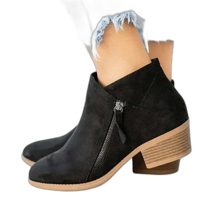 Comfortable Black Suede Ankle Boots for Women with Block Heel Closed Toe Casual Style