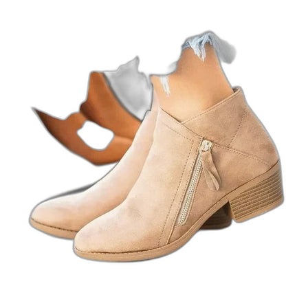 Comfortable Black Suede Ankle Boots for Women with Block Heel Closed Toe Casual Style