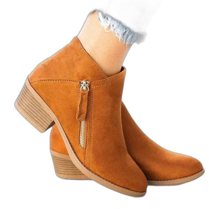 Comfortable Black Suede Ankle Boots for Women with Block Heel Closed Toe Casual Style