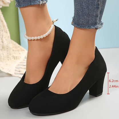 Comfortable Black Suede Heels for Women with Block Heel Pointed Toe Office Style