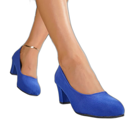 Comfortable Black Suede Heels for Women with Block Heel Pointed Toe Office Style