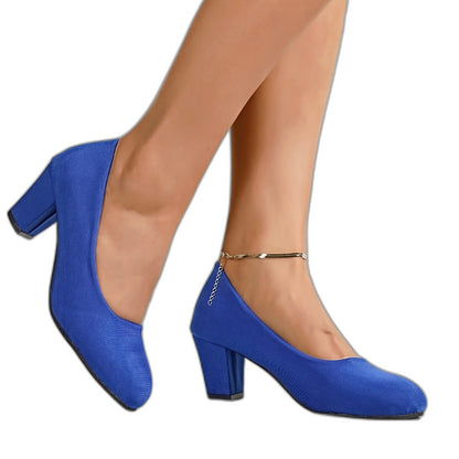 Comfortable Black Suede Heels for Women with Block Heel Pointed Toe Office Style