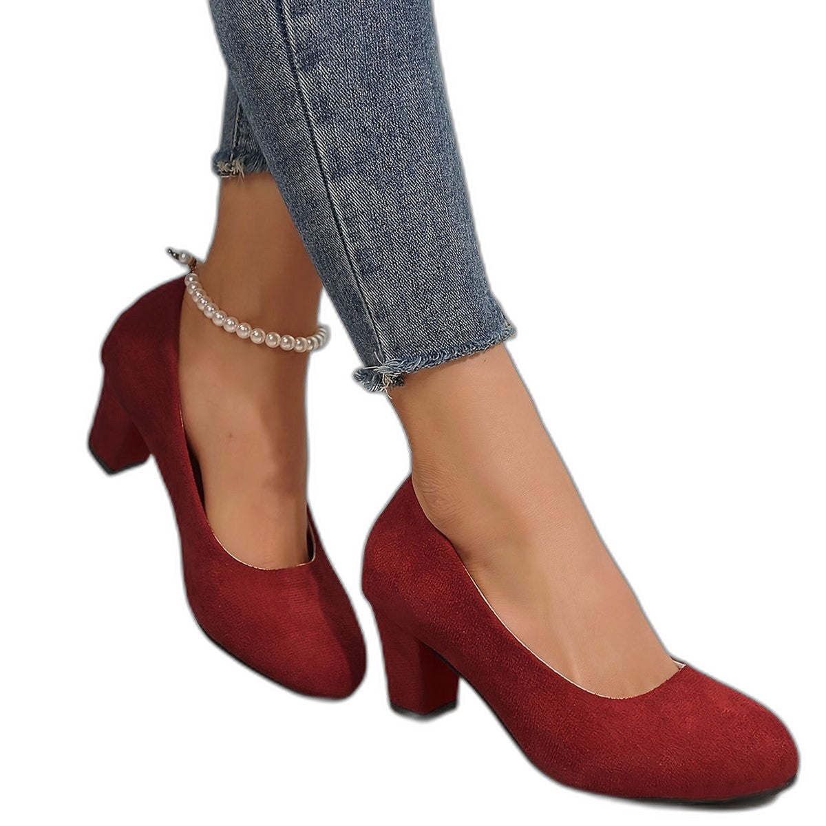 Comfortable Black Suede Heels for Women with Closed Toe Block Heel Pointed Office Style