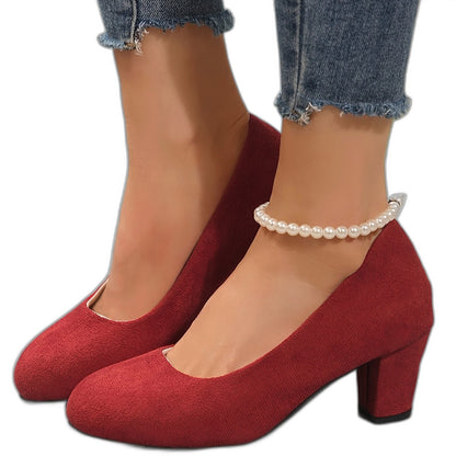 Comfortable Black Suede Heels for Women with Closed Toe Block Heel Pointed Office Style