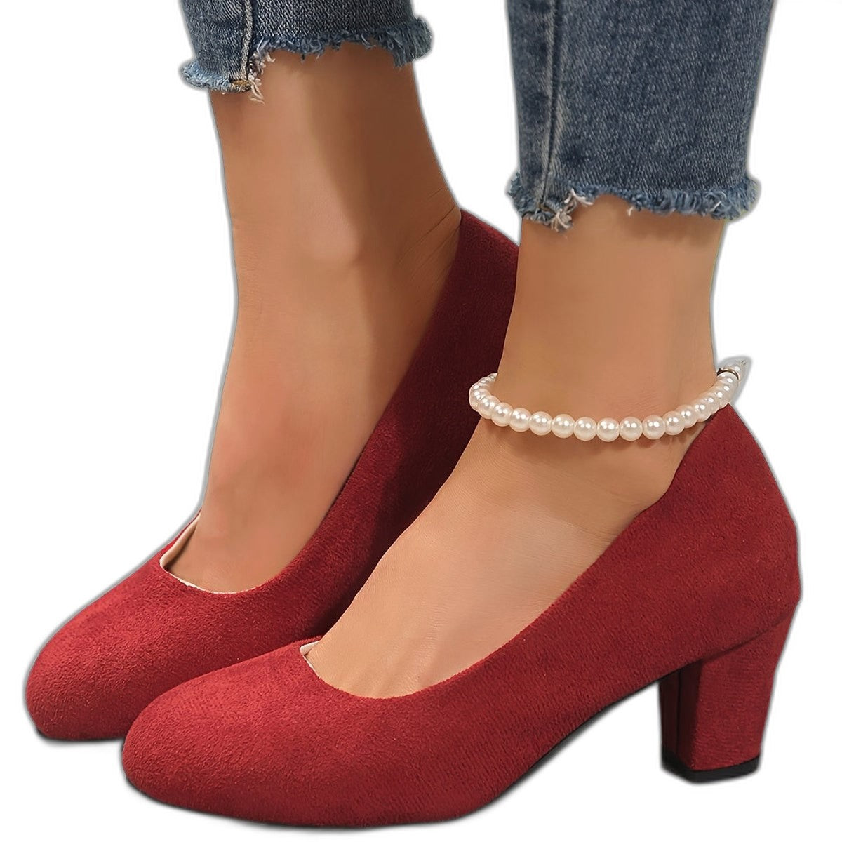 Comfortable Black Suede Heels for Women with Closed Toe Block Heel Pointed Office Style