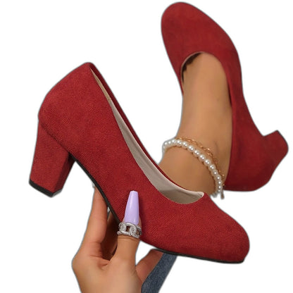 Comfortable Black Suede Heels for Women with Closed Toe Block Heel Pointed Office Style