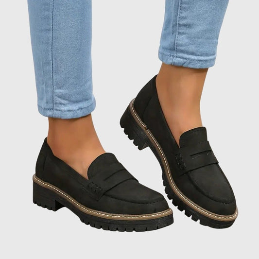 Comfortable Black Suede Loafers for Women with Platform Closed Toe Casual Style