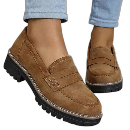 Comfortable Black Suede Loafers for Women with Platform Closed Toe Casual Style