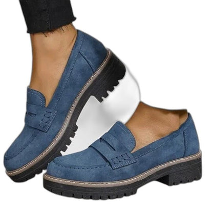 Comfortable Black Suede Loafers for Women with Platform Closed Toe Casual Style