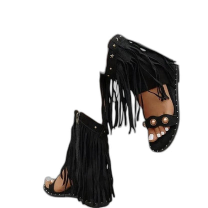 Comfortable Black Suede Sandals for Women with Open Toe Fur Lined Studded Casual Style