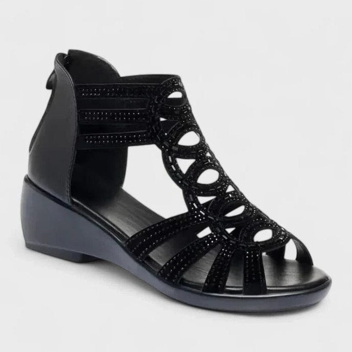 Comfortable Black Wedge Sandals for Women with Cutout Closed Toe Casual Style