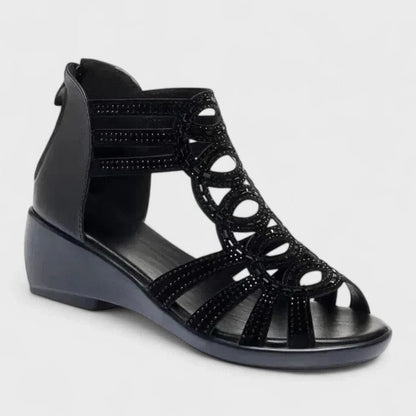 Comfortable Black Wedge Sandals for Women with Cutout Closed Toe Casual Style