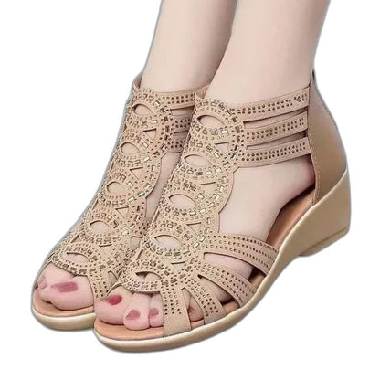 Comfortable Black Wedge Sandals for Women with Cutout Closed Toe Casual Style