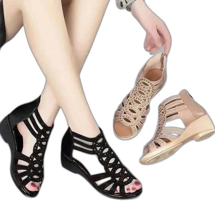 Comfortable Black Wedge Sandals for Women with Cutout Closed Toe Casual Style