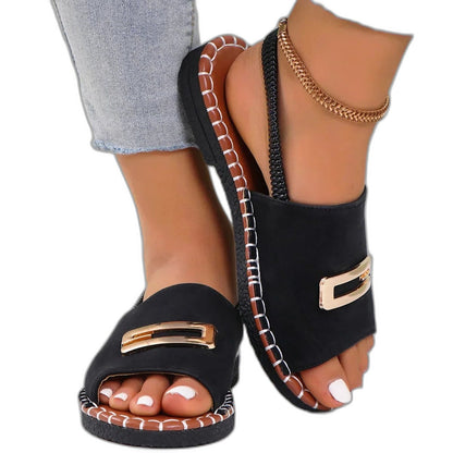 Comfortable Blue Denim Sandals for Women with Wedge Open Toe Buckle Casual Style